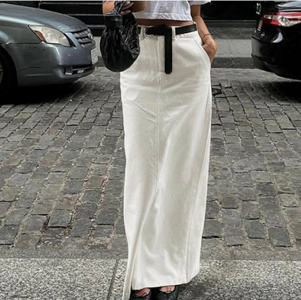 Parisian Slit White Maxi Skirt Size S
